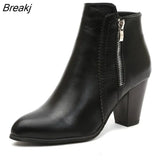 Women Ankle Boots Spring High Heels Faux Suede Plus Size Short Boot Zipper Chunky Thick Heel Shoes Ladies Casual Shoes