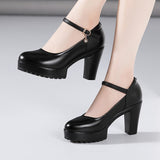 Cowhide Catwalk High Heels Women's Anti-Skid Thick Heel Waterproof Platform Cheongsam Models Soft Leather Work Shoes Women's