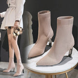 Boots 2024 New Autumn And Winter Tip Flying Weaving Large Size Women's Boots Thick, High-Heeled, Medium-Sized Thin