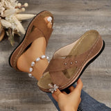 Breakj And Flat Bottom Casual Slippers Women 2025 Cross With Solid Color Large Size Shoes