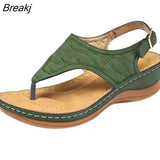 Women Strap Sandals Women's Flats Open Toe Solid Casual Shoes Rome Wedges Thong Sandals Sexy Ladies