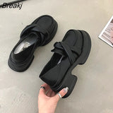 Chunky Flat Shoes Women Patent Leather Shoes Round Toe Spring Autumn Single Shoes Mary Jane Black