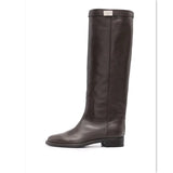 women's autumn and winter new leather fashion joker high boots stitching simple and comfortable flat round