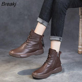 Winter Leather Snow Boots Handmade Lady Soft Platform Shoes Comfortable Chelsea Booties Women Casual Plush Ankle