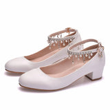 Queen Women's High Heels Water Drill Pendant Chain Sexy Bride Party 3CM Pumps Pointed Toe Shallow
