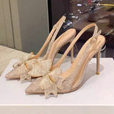 Breakj And Autumn 2025 High Heels Tips To Increase Single Shoes Transparent Bow Water Drill Sandals Female Fairy