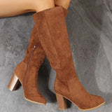 Women Suede Knee High Boots Ladies Solid Pointed Toe Tall Boots Retro Roman High Heels Shoes 2023 Female Autumn Winter Long