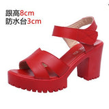 Breakj Leather High Heel Waterproof Sandals Women Fashion Crocodile Pattern Walking Shoes Summer Coarse Heel Magic Sticky H Women's