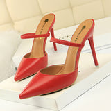 Breakj Retro Simple Baotou Slippers With High With Shallow Pointed Out A Word With Female