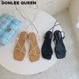 New Summer Sandals Women Flat Ankle Strap Gladiator Sandal Lace Up Casual Shoes Brand Sandals Vacation Flip Flops