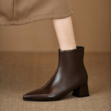 Breakj Zi Yan French Soft Leather Temperament Short Boots Female 2023 Autumn And Winter New Thick Heel Naked Boots Square Head High Heel Thin
