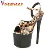 Leopard Sandals Pole Dance Shoes Stripper Sexy Combat Fetish High Heels Women Platform Shoes Party Club 15 17 CM