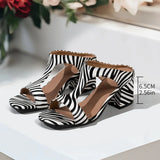 Breakj Leopard-Print High-Heeled Sandals Women Large-Size Zebra-Ssed Coarse Heel