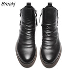 Men Boots Fashion Chelsea Boots Leather Ankle Boots Double Side Zipper Non-slip Shoes for Men Platform Boots Zapatos De