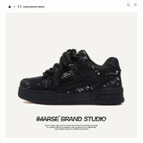 Breakj Shoes Destruction Aesthetics Splash Ink Series Street Small Black Shoes Rope Bread Shoes And Shoes Couple Fashion