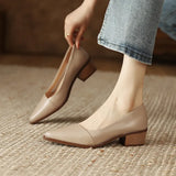 Heel Women's Shoes Spring 2023 New Thick Heel Soft Leather Shoes Soft Sole Four Seasons Shoes Simple Shallow Single
