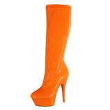 Pop Candy Color Mid-Calf Boots Side Zipper Waterproof Platform Stiletto Pumps Spring And Autumn Pole Dance Shoes