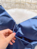 Sexy V-neck Pearls Spaghetti Strap Satin Dress Women Summer Fashion Sleeveless Slim High Waist Mini Club Bodycon