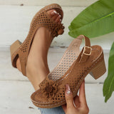 Breakj Flower High-Heeled Sandals Women 2025 Summer New Fashion Coarse Heel Buckle With Women's