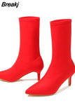 Sock Boots Thin Heel High Heels Elastic Ankle Boots Pointy Toe Women Shoes Sexy Party Ladies Comfort Boots