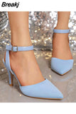 Brand New 2023 Summer Spring Female Ankle Strap Pumps Thin Heels Pointed Toe Office Ladies Sandal Elegant Party