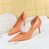 Breakj Fashion Simple Sexy Nightclub Show Thin Heel Ultra High Heel Side Hollow Shallow Metal Single