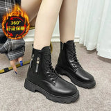 Breakj Boots Women 2025 Autumn And Winter New British Wind Coarse And Velvet Locomotive Boots Fashion Double Zipper Leisure Martin
