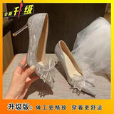Breakj High-Heeled Women Fashion Comfortable Shallow Bow Fine Heel Single Shoes Women 2025 Spring And Summer