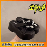 Breakj Women Wear 2025 Summer New Small Thick-Soled High-Heeled Water Drill Jackets Toe Cool Slippers
