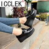 Women Chunky Sneakers Hidden Heels Height Increasing Ladies Wedge Shoes High Top Autumn Platform Women