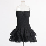 2025 New Fashion Sexy Take-Off Design Embroidered Lotus Leaves Side Bra Short Dress