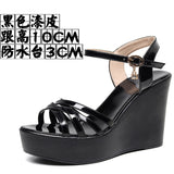 Breakj Super High Slope And 12Cm Fashion Cross With Small Size Women's Shoes One-Word Thick-Bottomed Waterproof Toe Women's