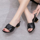 Breakj The Home Two Wearing Slippers Women 2025 Spring And Summer Square Head Thick Heel New Women's Shoes Folded