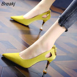 Female Casual High Quality Pointed Toe Yellow Slip on Stiletto Heels for Office Women Party Black Heel Shoes Zapatos