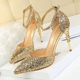 Breakj Fashion Sexy Hollow Out Nightclub Show Thin Metal And High Heel Shining Sequins