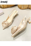 Brand Flower Slingbacks Sandals Women Thin High Heels Pointed Toe Mules Shoes Wedding Bridal Ladies Elegant Dress