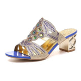Women's Fashion Rhinestone Slippers Summer 2023 Thick High Heels Gladiator Sandals Woman Bohemia Style Beach Flip