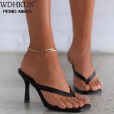 Women's Heel Flip Flops Black High Heels White Sandals Women Mules Slippers Ladies Summer Shoes 36-42 Calzado