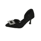 Mother With The Same French High Heel Shoes Women's Diamond Pointed Square Buckle Thick Heel Casual Low Heel Small Fragrant Wind Female