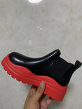 Shoes for Women 2023 Autumn Winter Square Heel Round Toe Chelsea Boots PU Slip-On Mixed Colors Gothic Shoes Botas