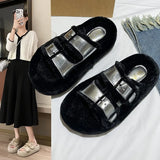 Slippers Female Autumn Winter Soft Bottom Comfortable Indoor Floor Slippers Leather Flat Slippers Outside The