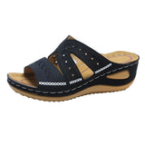 Breakj Women's Slope And Sewing Sandals Fish Mouth Thick Soles Hollow Large Size Shoes Embroidered Cool