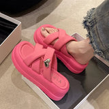 Breakj Summer New Thick-Soled Soft Leather Slippers Women Wear Cross Soft-Soled Beach Shoes Casual Fairy Wind Cool