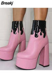 Women Ankle Boots Mixed Colors Platform Shoes Sexy Ladies Zipper-Sid Demonia Boots Chunky Heels Women Short Botas Femininas