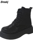 Boots Women Patchwork Stretch Cloth Botas Winter Platform Thick Boots 2023 New Snow Slip-on Chelsea Boots Botas