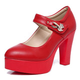 Wedding Dress Shoes With Thick Heels Model Cheongsam Show Waterproof Platform Thick Soles Single Shoes Catwalk One-Word Buckle Small Size High Heels