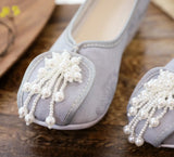 Breakj Shoes, Hanfu Shoes Lovely Girl Single Shoes Pearl Tassel Hanfu Shoes Female Ancient Style Round Head