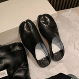 Designer Silver Tabi ninja flats women bursting pattern leather split toe moccasins shoes female pig trotters