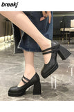 High Heels Elegant Bow Square Toe Black Fashion Women's Pumps Thick Heel Wedding Party Pearl Lace Wedding Shoes for