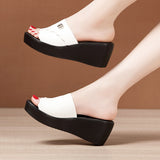 Women Wearing Sloping Heel Slippers Summer 2023 New Thick-Soled Waterproof Table Soft-Soled Comfortable Middle Heel 4143 Size